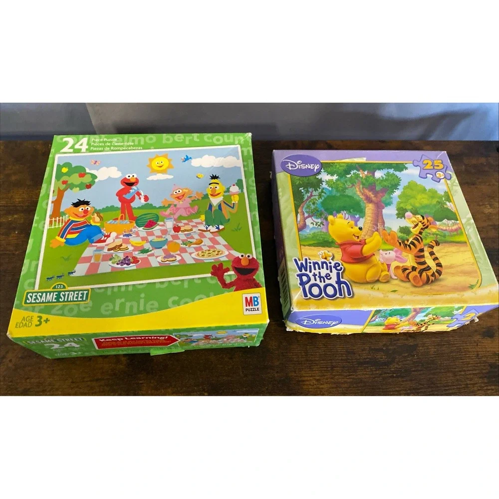 Lot Of‎ 2 Disney Winnie The Pooh & Sesame Street 24 Piece Puzzles Complete